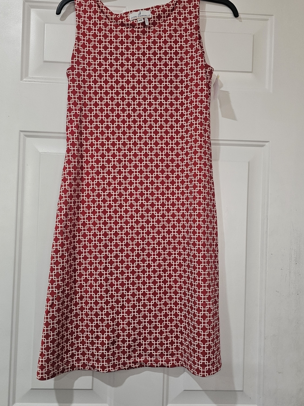 Jude Connally The Beth Dress Red & White Geometric Shift Dress Size XS{Bx26}